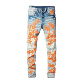 Orangefarbene Jeans mit Sternenstickerei für Herren
